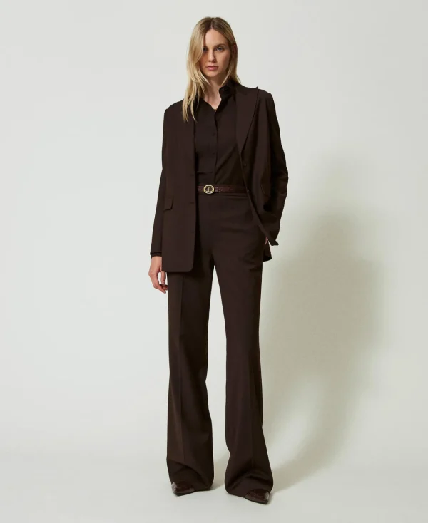 chemise_en_crpe_de_chine_5.webp Blouses Et Chemises*TWINSET Milano Chemise En Crêpe De Chine Chocolat