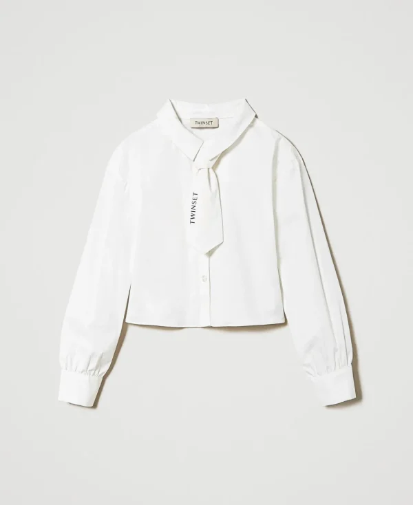 Blouses Et Chemises*TWINSET Milano Chemise En Popeline Avec Cravate Off White