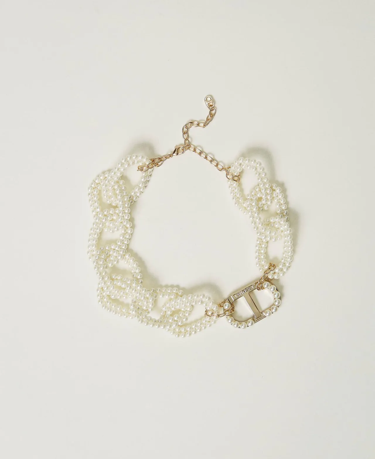 collier_avec_chane_de_per_0.webp Bijoux*TWINSET Milano Collier Avec Chaîne De Perles Et Oval T Blanc « Old White »
