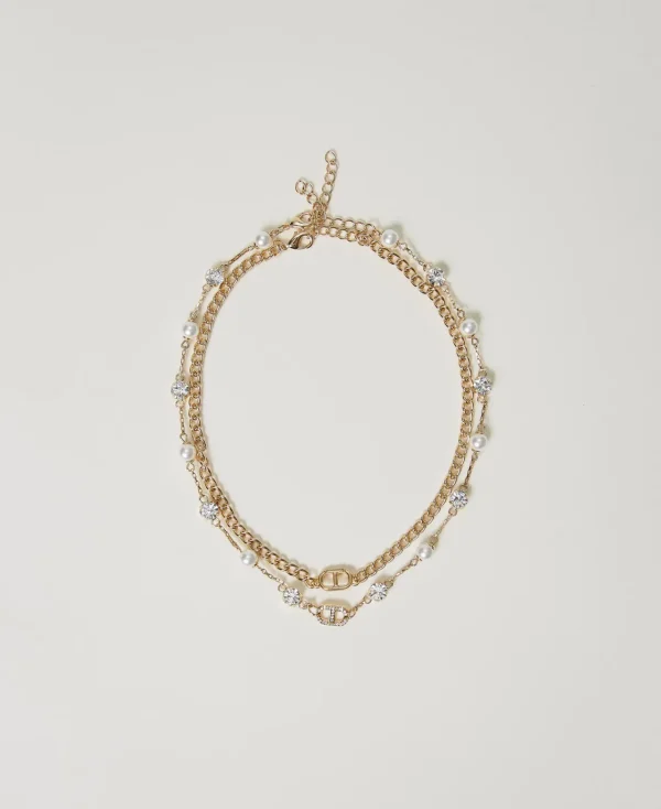 collier_multirang_avec_st_0.webp Bijoux*TWINSET Milano Collier Multirang Avec Strass Et Oval T New Gold