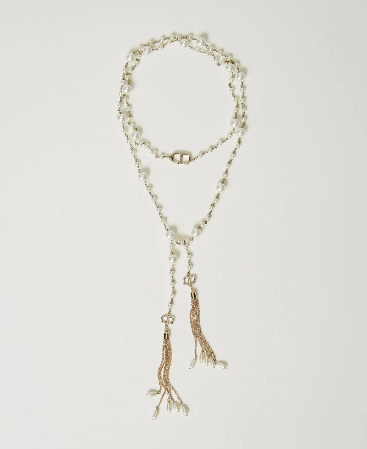 Bijoux*TWINSET Milano Collier Réglable Avec Pompons Pendants Blanc « Old White »