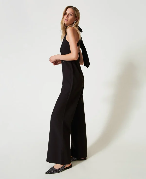 combinaison_avec_encolure_2.webp Combinaisons | Robes De Cérémonie*TWINSET Milano Combinaison Avec Encolure Américaine En Crêpe Cady Noir