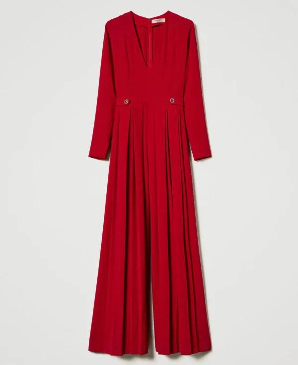 Robes Longues | Combinaisons*TWINSET Milano Combinaison En Crêpe Plissé Avec Boutons Rouge Vénitien