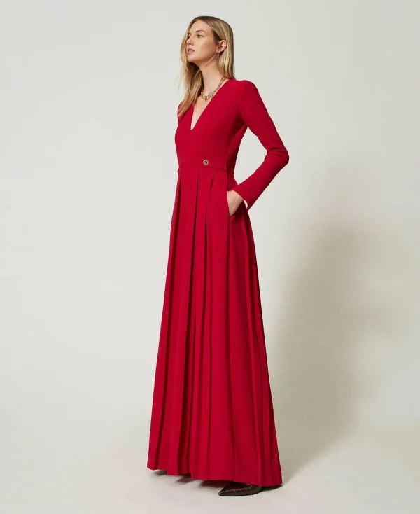 Robes Longues | Combinaisons*TWINSET Milano Combinaison En Crêpe Plissé Avec Boutons Rouge Vénitien