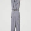 Combinaisons | Robes Longues*TWINSET Milano Combinaison Rayée Avec Ceinture Gris Chiné Rayure Neige