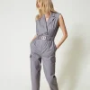 Combinaisons | Robes Longues*TWINSET Milano Combinaison Rayée Avec Ceinture Gris Chiné Rayure Neige