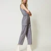 Combinaisons | Robes Longues*TWINSET Milano Combinaison Rayée Avec Ceinture Gris Chiné Rayure Neige