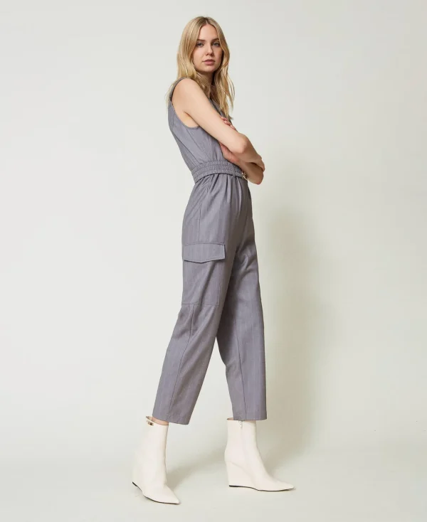 Combinaisons | Robes Longues*TWINSET Milano Combinaison Rayée Avec Ceinture Gris Chiné Rayure Neige