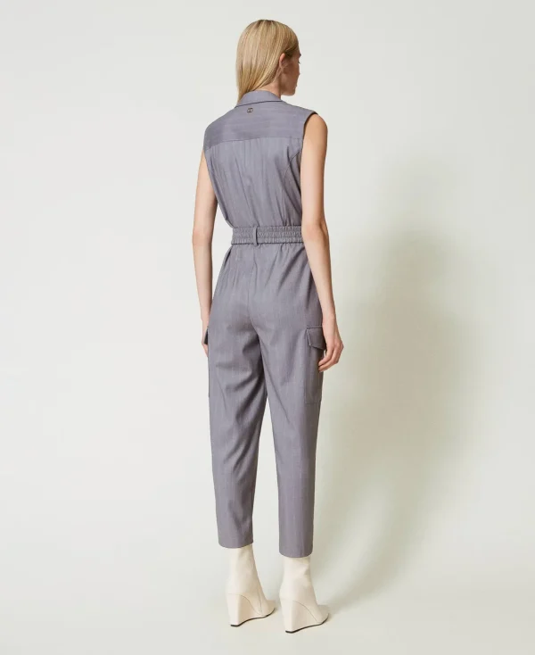 Combinaisons | Robes Longues*TWINSET Milano Combinaison Rayée Avec Ceinture Gris Chiné Rayure Neige