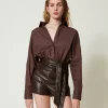 Combinaisons | Robes Courtes*TWINSET Milano Combi-short En Popeline Et Tissu Enduit Chocolat