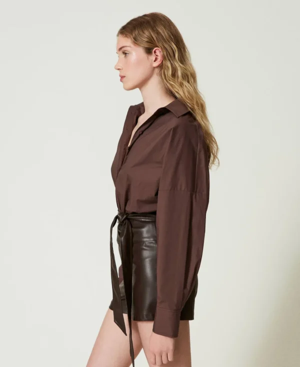 Combinaisons | Robes Courtes*TWINSET Milano Combi-short En Popeline Et Tissu Enduit Chocolat