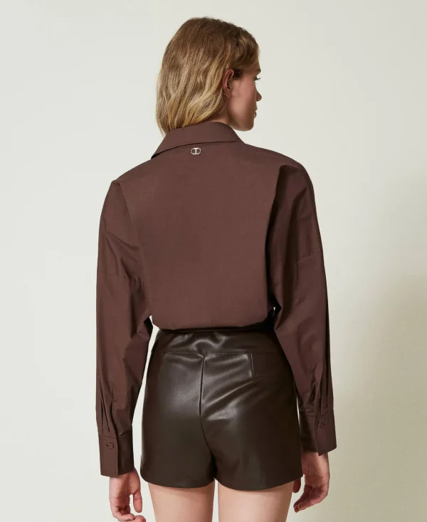Combinaisons | Robes Courtes*TWINSET Milano Combi-short En Popeline Et Tissu Enduit Chocolat