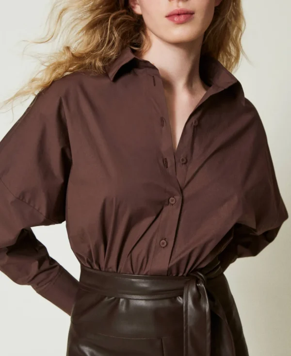 Combinaisons | Robes Courtes*TWINSET Milano Combi-short En Popeline Et Tissu Enduit Chocolat