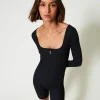 combishort_myfo_ctele_ave_0.webp Combinaisons | Robes Courtes*TWINSET Milano Combi-short MYFO Côtelée Avec Logo Noir