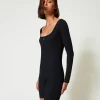 combishort_myfo_ctele_ave_2.webp Combinaisons | Robes Courtes*TWINSET Milano Combi-short MYFO Côtelée Avec Logo Noir
