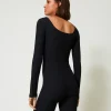 combishort_myfo_ctele_ave_3.webp Combinaisons | Robes Courtes*TWINSET Milano Combi-short MYFO Côtelée Avec Logo Noir