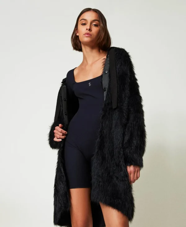 combishort_myfo_ctele_ave_5.webp Combinaisons | Robes Courtes*TWINSET Milano Combi-short MYFO Côtelée Avec Logo Noir