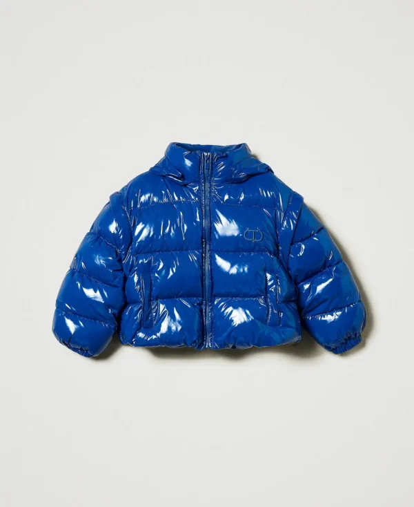 doudoune_brillante_avec_l_1.webp Blousons Et Manteaux*TWINSET Milano Doudoune Brillante Avec Logo Brodé Bleu « Surf »