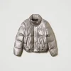 doudoune_courte_lame_1.webp Blousons Et Doudounes*TWINSET Milano Doudoune Courte Lamée Gris Pétrole Métallisé