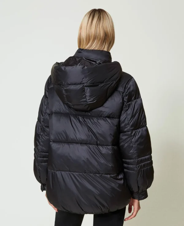 doudoune_en_nylon_jacquar_3.webp Blousons Et Doudounes*TWINSET Milano Doudoune En Nylon Jacquard Rayé Noir