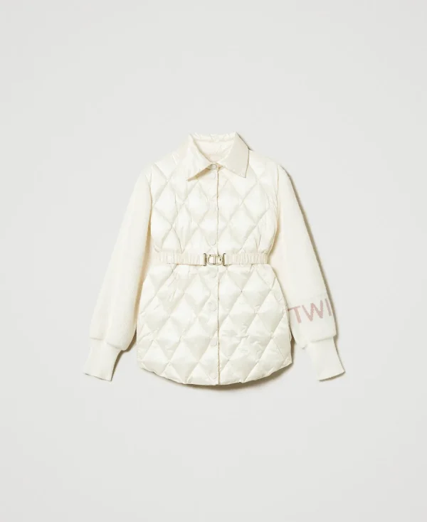 doudoune_matelasse_avec_m_1.webp Blousons Et Doudounes*TWINSET Milano Doudoune Matelassée Avec Manches En Maille Blanc « Old White »