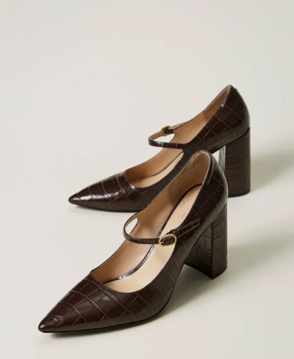 Chaussures À Talons | Escarpins Et Sandales*TWINSET Milano Escarpins Avec Imprimé Croco Coffee Chocolate