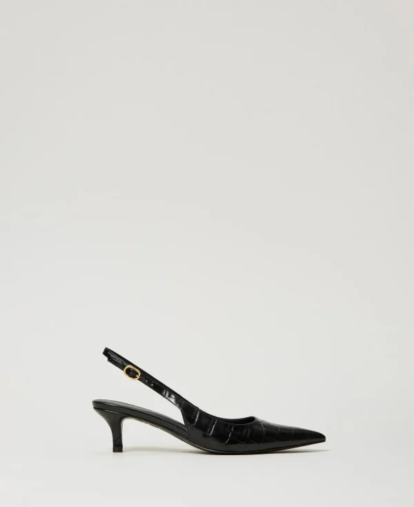 Chaussures À Talons | Escarpins Et Sandales*TWINSET Milano Escarpins Slingbacks Avec Imprimé Croco Noir