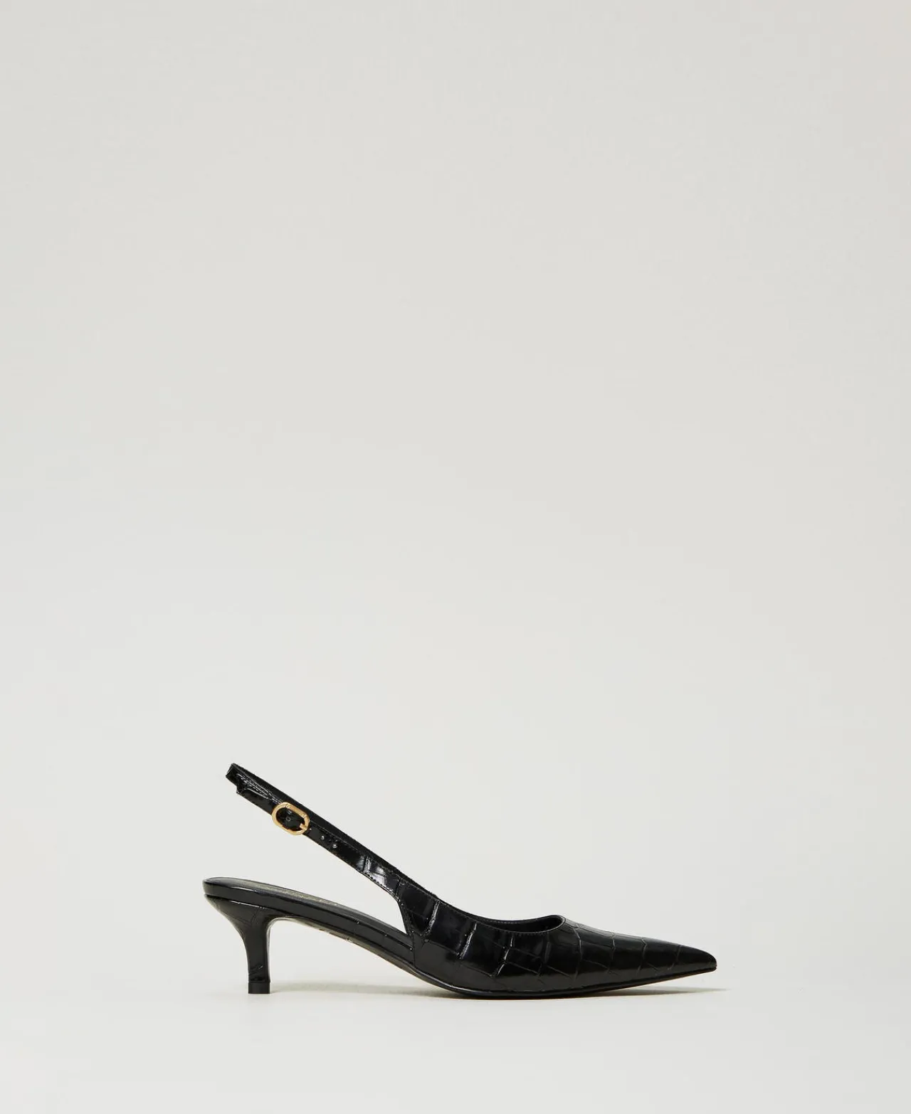 escarpins_slingbacks_avec_0.webp Chaussures À Talons | Escarpins Et Sandales*TWINSET Milano Escarpins Slingbacks Avec Imprimé Croco Noir