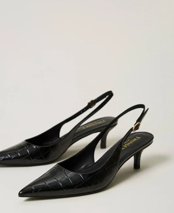 Chaussures À Talons | Escarpins Et Sandales*TWINSET Milano Escarpins Slingbacks Avec Imprimé Croco Noir