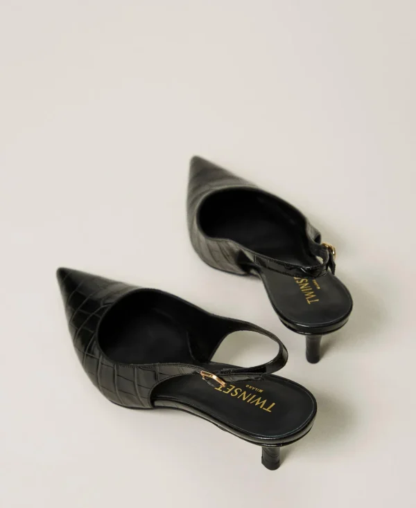 Chaussures À Talons | Escarpins Et Sandales*TWINSET Milano Escarpins Slingbacks Avec Imprimé Croco Noir