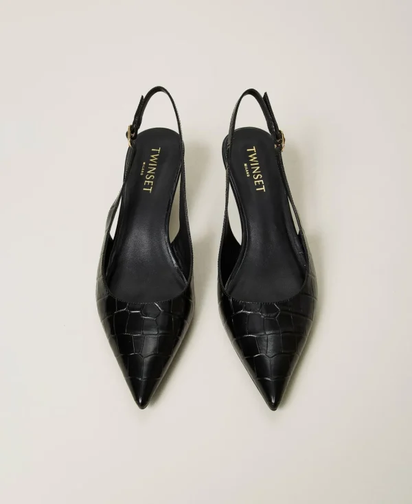 Chaussures À Talons | Escarpins Et Sandales*TWINSET Milano Escarpins Slingbacks Avec Imprimé Croco Noir
