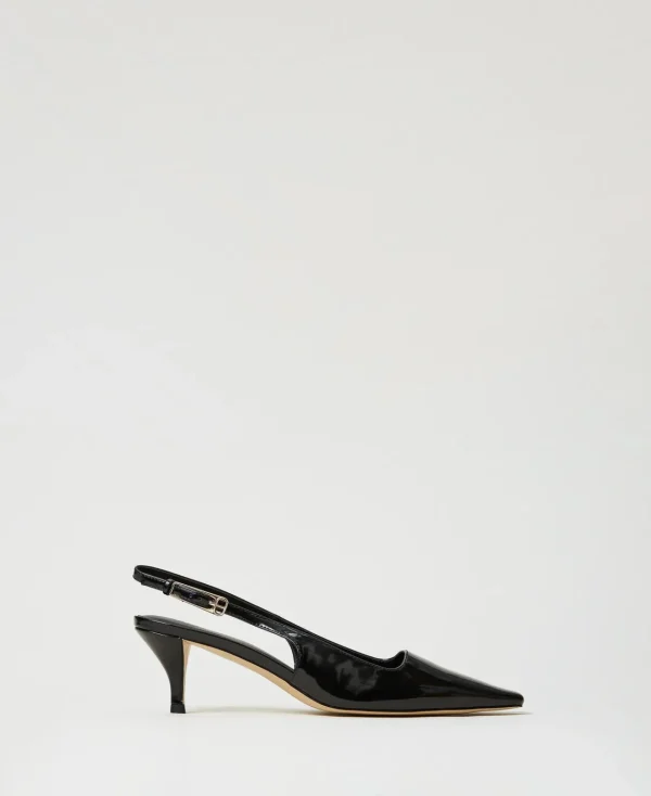 escarpins_slingbacks_vern_0-1.webp Chaussures À Talons | Escarpins Et Sandales*TWINSET Milano Escarpins Slingbacks Vernis Noir