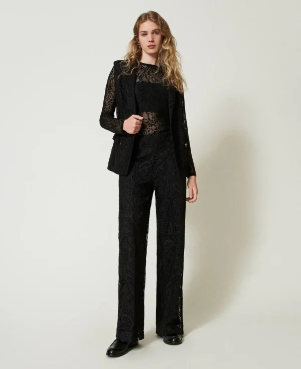 gilet_crois_en_dentelle_m_5.webp Blousons Et Doudounes | Blazers*TWINSET Milano Gilet Croisé En Dentelle Macramé Noir