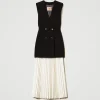 gilet_en_crpe_et_jupe_lon_1.webp Robes Longues*TWINSET Milano Gilet En Crêpe Et Jupe Longue Plissée Bicolore Noir / Blanc Neige