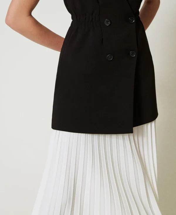 gilet_en_crpe_et_jupe_lon_4.webp Robes Longues*TWINSET Milano Gilet En Crêpe Et Jupe Longue Plissée Bicolore Noir / Blanc Neige