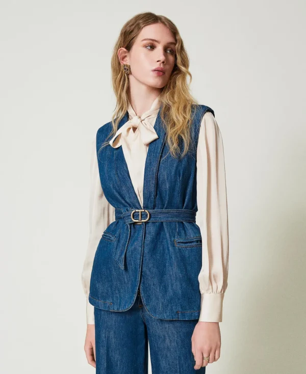 Blousons Et Doudounes | Blazers*TWINSET Milano Gilet En Jean Avec Ceinture Denim
