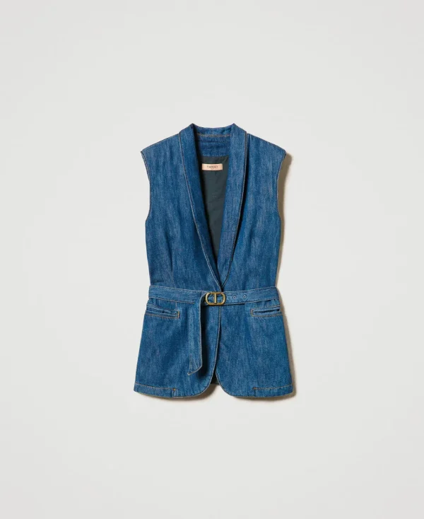 Blousons Et Doudounes | Blazers*TWINSET Milano Gilet En Jean Avec Ceinture Denim
