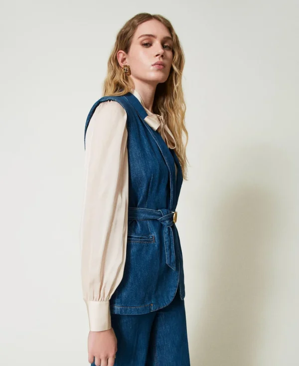 Blousons Et Doudounes | Blazers*TWINSET Milano Gilet En Jean Avec Ceinture Denim