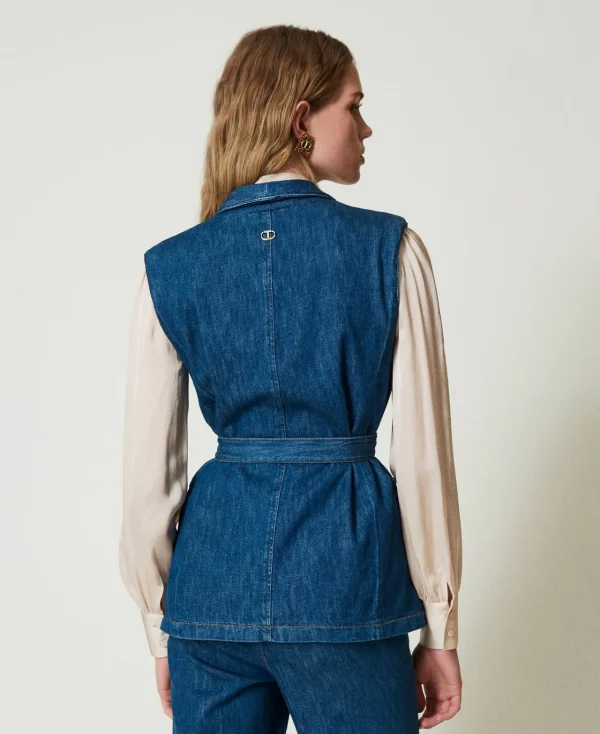 Blousons Et Doudounes | Blazers*TWINSET Milano Gilet En Jean Avec Ceinture Denim
