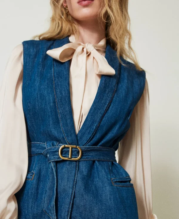 Blousons Et Doudounes | Blazers*TWINSET Milano Gilet En Jean Avec Ceinture Denim