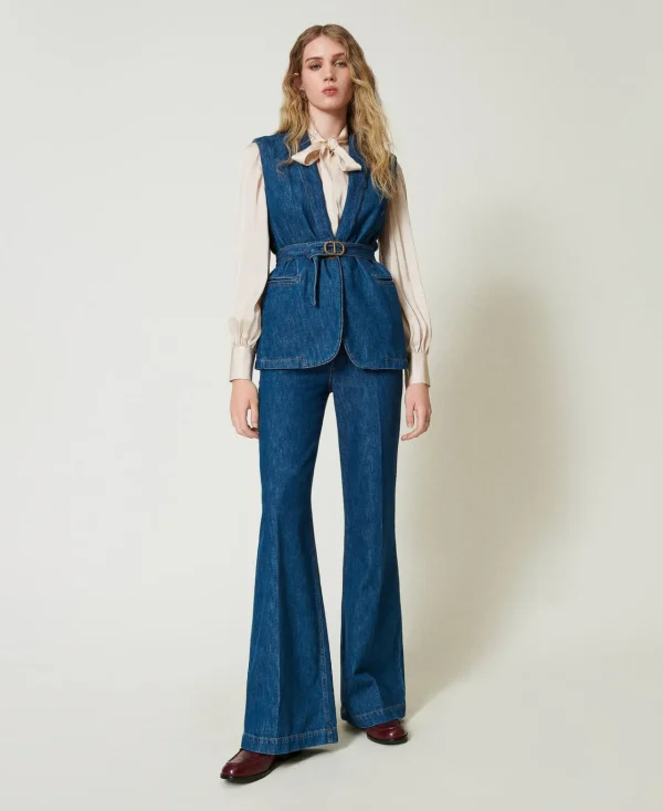 Blousons Et Doudounes | Blazers*TWINSET Milano Gilet En Jean Avec Ceinture Denim