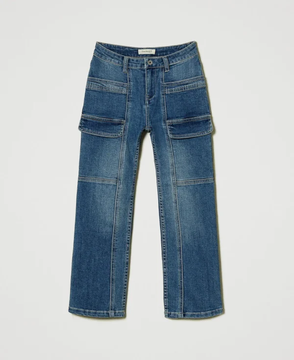 jean_cargo_avec_poches_1.webp Pantalons Et Jeans*TWINSET Milano Jean Cargo Avec Poches Denim Mid Blue