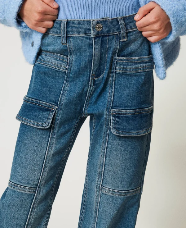 jean_cargo_avec_poches_4.webp Pantalons Et Jeans*TWINSET Milano Jean Cargo Avec Poches Denim Mid Blue