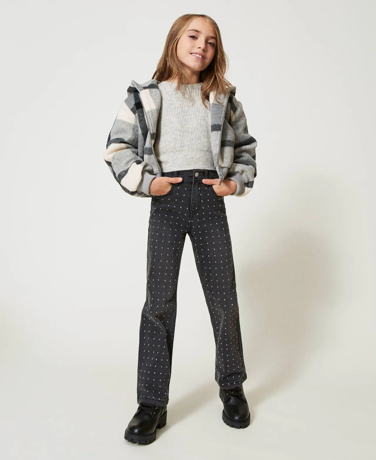 jean_cinq_poches_avec_clo_0.webp Pantalons Et Jeans*TWINSET Milano Jean Cinq Poches Avec Clous Denim Noir Usé