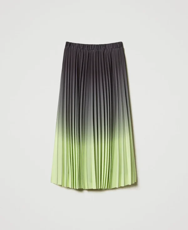 jupe_en_crpe_georgette_pl_1.webp Jupes*TWINSET Milano Jupe En Crêpe Georgette Plissé Imprimé Bicolore Gris « Blackened Pearl »/Vert « Soft Lime »