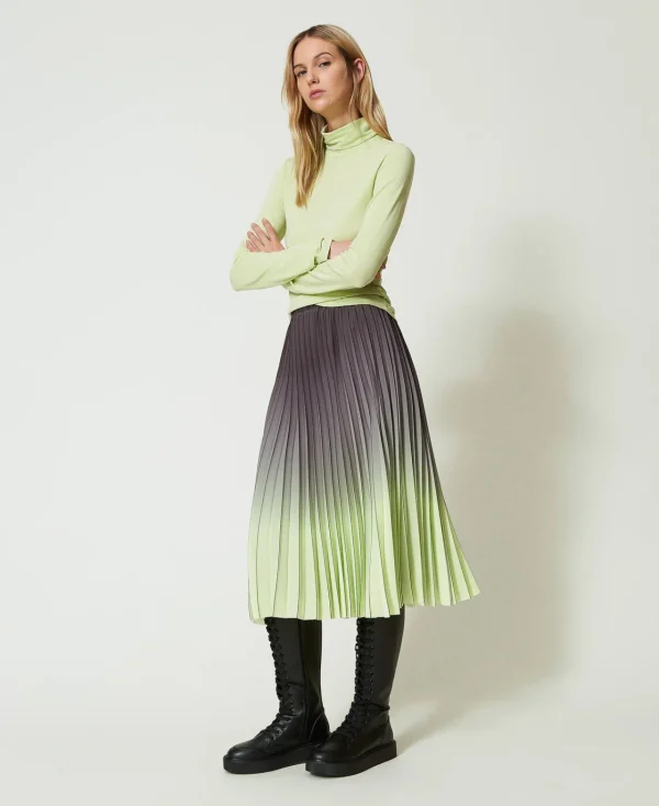 jupe_en_crpe_georgette_pl_2.webp Jupes*TWINSET Milano Jupe En Crêpe Georgette Plissé Imprimé Bicolore Gris « Blackened Pearl »/Vert « Soft Lime »