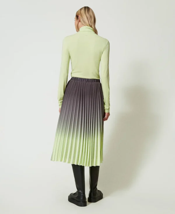 jupe_en_crpe_georgette_pl_3.webp Jupes*TWINSET Milano Jupe En Crêpe Georgette Plissé Imprimé Bicolore Gris « Blackened Pearl »/Vert « Soft Lime »
