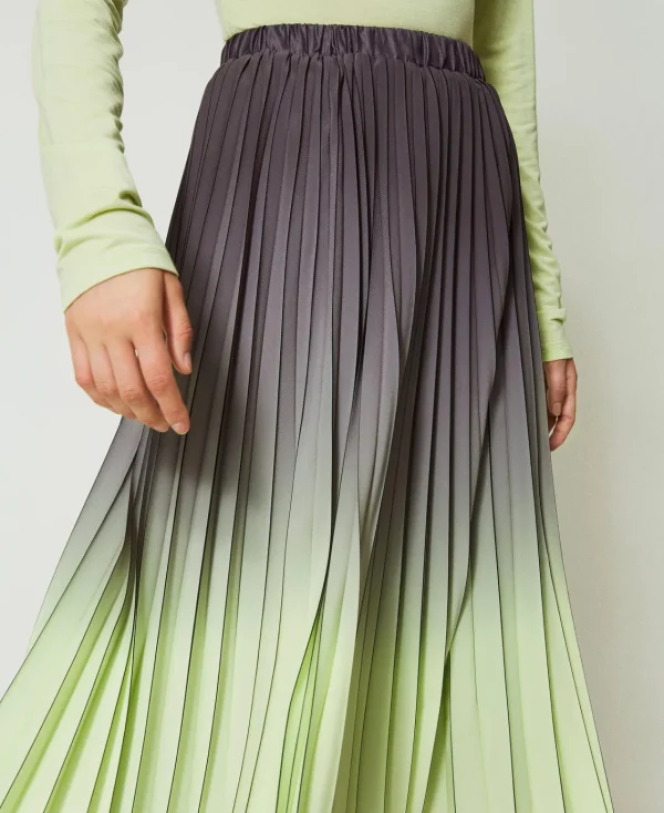 jupe_en_crpe_georgette_pl_4.webp Jupes*TWINSET Milano Jupe En Crêpe Georgette Plissé Imprimé Bicolore Gris « Blackened Pearl »/Vert « Soft Lime »