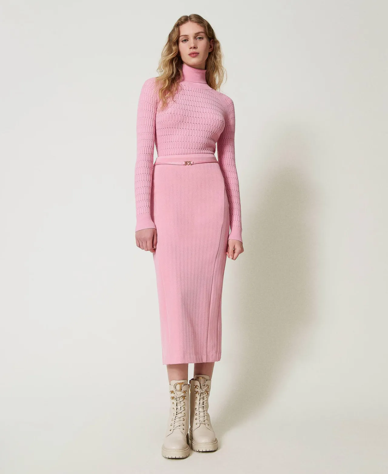 jupe_en_scuba_jacquard_0.webp Jupes*TWINSET Milano Jupe En Scuba Jacquard Rose « Prism Pink »