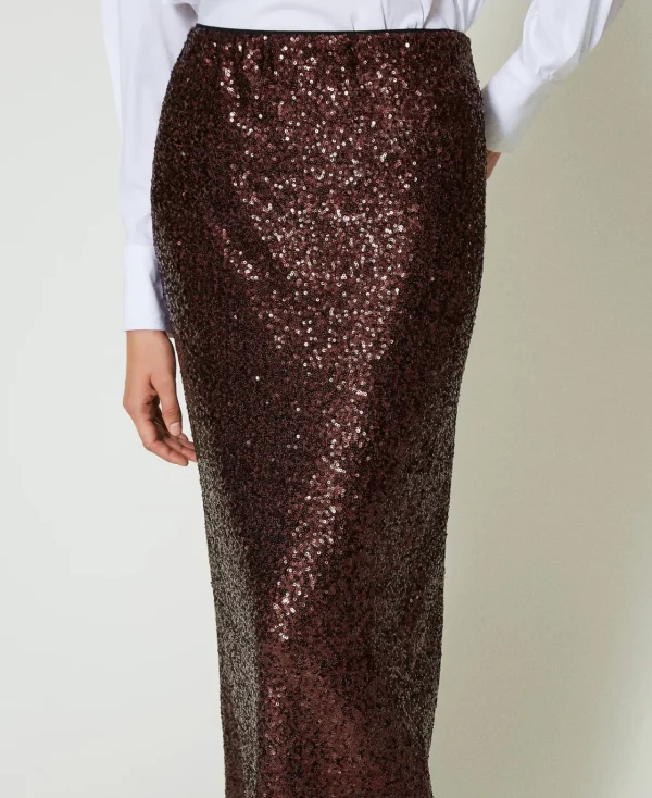 jupe_longue_avec_sequins__4.webp Jupes*TWINSET Milano Jupe Longue Avec Sequins All-over Chocolat
